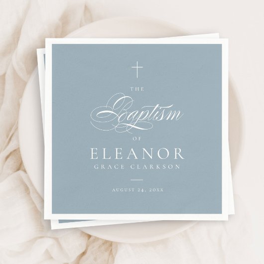 Serviette En Papier Blue Boy Elegant Cross Script Calligraphie Baptême