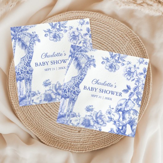 Serviette En Papier Blue Boy Toile de Jouy Safari Baby shower Animaux