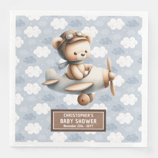 Serviette En Papier Blue Brown Teddy Bear Pilote de serviettes pour bé (Devant)