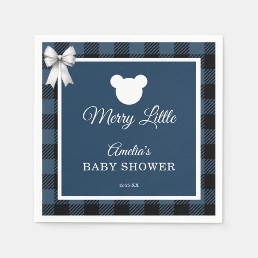 Serviette En Papier Blue Buffalo Plaid Bear Baby Shower Napkins (Devant)