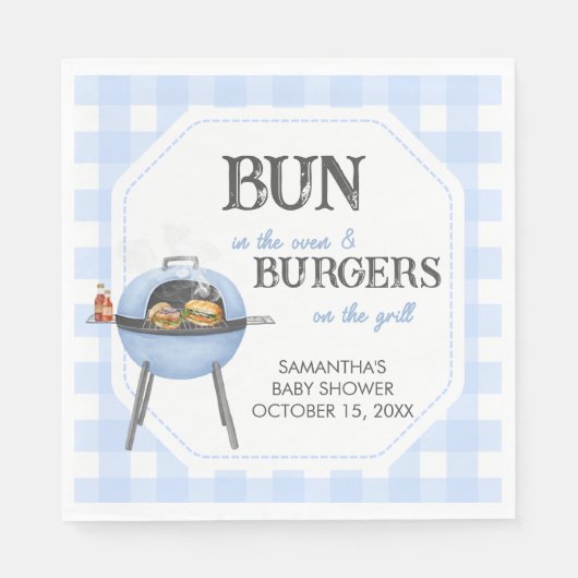 Serviette En Papier Blue Burger BBQ Baby Shower (Devant)