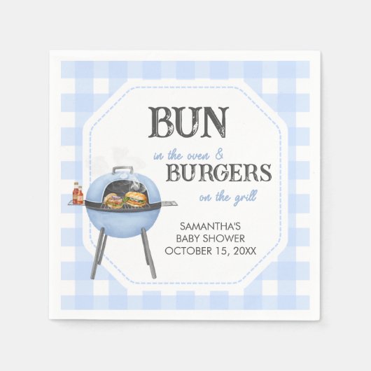 Serviette En Papier Blue Burger BBQ Baby Shower (Devant)