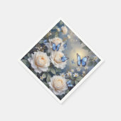 Serviette En Papier Blue Butterflies On White Roses and Daisies (Coin)