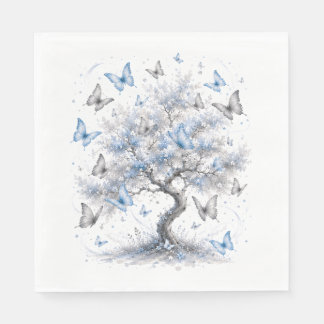 Serviette En Papier Blue Butterfly Tree Lunch Napkins