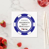 Blue Casino Poker Chip Anniversaire Napkins
