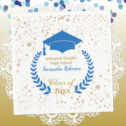Serviette En Papier Blue Casquette et Laurel Graduation Party