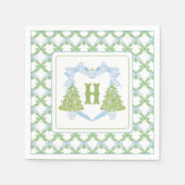 Serviette En Papier Blue Chinoiserie Arbre de Noël Monogram Crest (Devant)