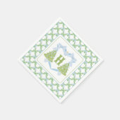 Serviette En Papier Blue Chinoiserie Arbre de Noël Monogram Crest (Coin)