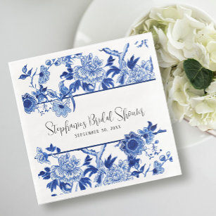 Serviette En Papier Blue Chinoiserie Floral Aquarelle Fête des mariées