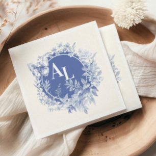 Serviette En Papier Blue Chinoiserie Floral Botanique Mariage