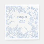 Serviette En Papier Blue Chinoiserie Toile de Jouy Mariage Date de sau (Devant)