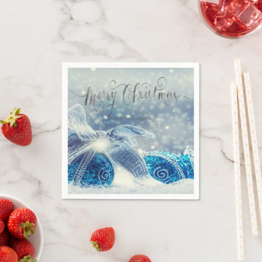 Serviette En Papier Blue Christmas Balls Bokeh (En situation)