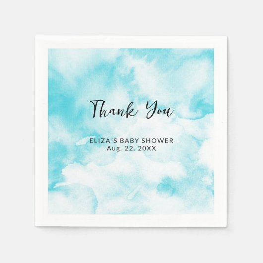 Serviette En Papier Blue Cloud Neuf Baby shower aquarelle (Devant)