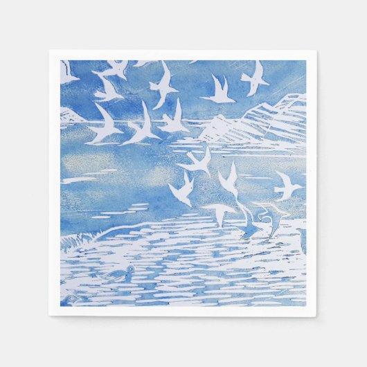 Serviette En Papier Blue Coast Birds Moderne Aquarelle Art (Devant)