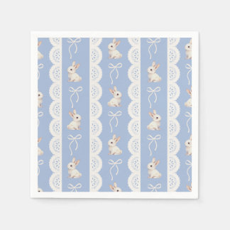 Serviette En Papier Blue Coquette Bow Watercolor Bunny Paper Napkin