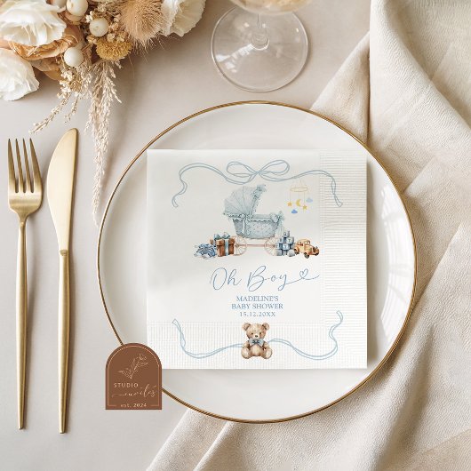 Serviette En Papier Blue Coquette Carriage Baby Shower Paper Napkins