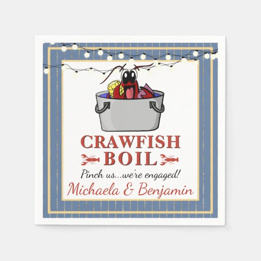 Serviette En Papier Blue Crawfish Boil BBQ Special Event Fiançailles (Devant)