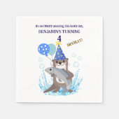 Serviette En Papier Blue Cute Boy Sea Otter Fête d'anniversaire (Devant)