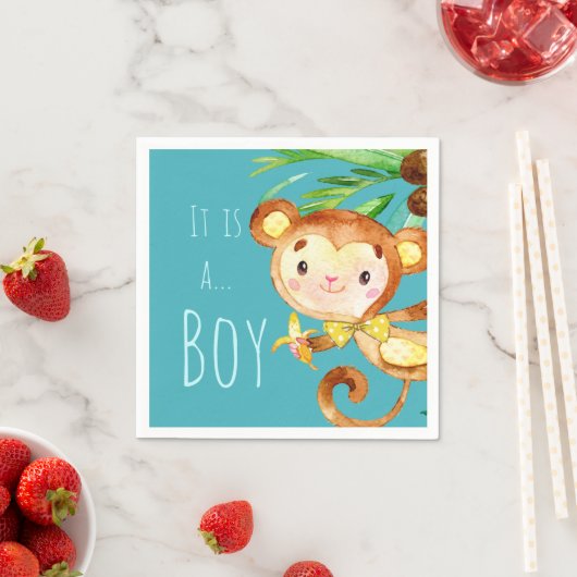 Serviette En Papier Blue Cute Monkey Baby Boy Faire-part (En situation)