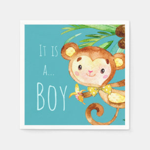 Serviette En Papier Blue Cute Monkey Baby Boy Faire-part