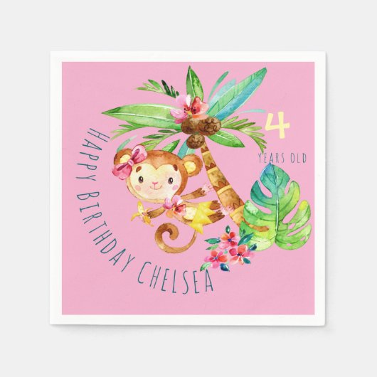 Serviette En Papier Blue Cute Monkey Personalized Happy Birthday (Devant)