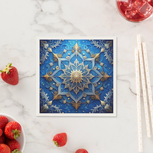 Serviette En Papier Blue Decorative Holiday Napkin (En situation)
