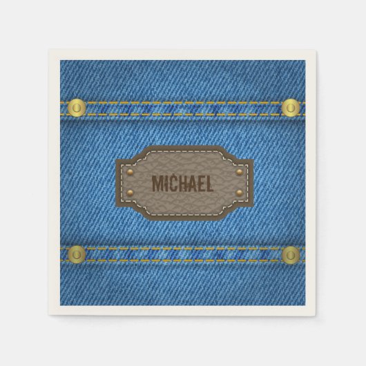 Serviette En Papier Blue denim jeans with leather name (Devant)