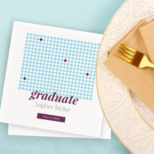 Serviette En Papier Blue Diamond Motif Modern Font Graduation Party