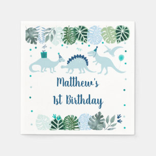 Serviette En Papier Blue Dinosaur Safari Anniversaire