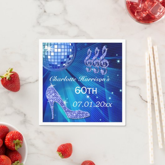 Serviette En Papier Blue Disco Ball and Sparkle Heels 60e (En situation)