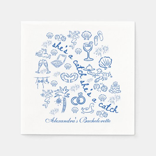 Serviette En Papier Blue Doodle Tropical Bachelorette Celebration (Devant)