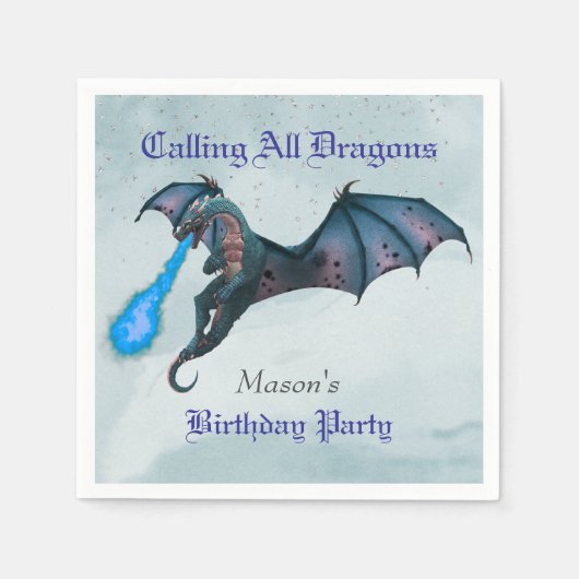 Serviette En Papier Blue Dragon fête d'anniversaire (Devant)