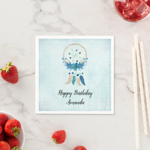Serviette En Papier Blue Dreamcatcher Design Boho élégant Anniversaire