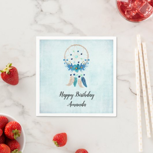 Serviette En Papier Blue Dreamcatcher Design Boho élégant Anniversaire (En situation)