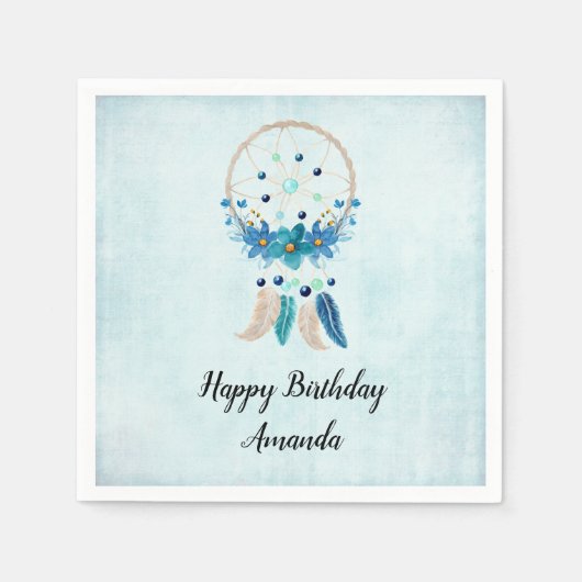 Serviette En Papier Blue Dreamcatcher Design Boho élégant Anniversaire (Devant)