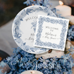 Serviette En Papier Blue Elegant Floral Chinoiserie Baby Girl Douche