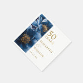 Serviette En Papier Blue Elegant Floral moderne 50e Anniversaire (Coin)