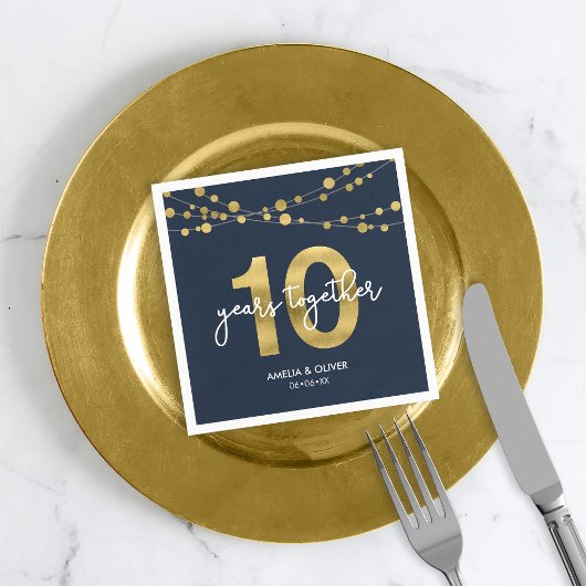 Serviette En Papier Blue Elegant Lights 10ème anniversaire de Mariage