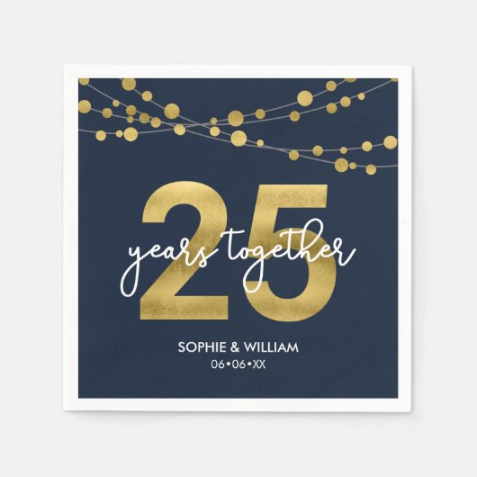 Serviette En Papier Blue Elegant Lights 25e anniversaire Mariage (Devant)