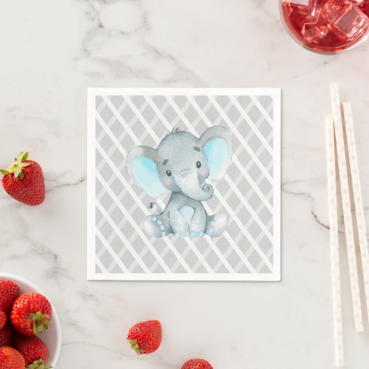 Serviette En Papier Blue Elephant Baby shower Garçon Napkin (En situation)