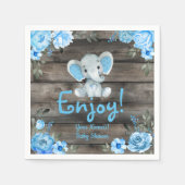 Serviette En Papier Blue Elephant Baby shower invitation, garçon rusti (Devant)