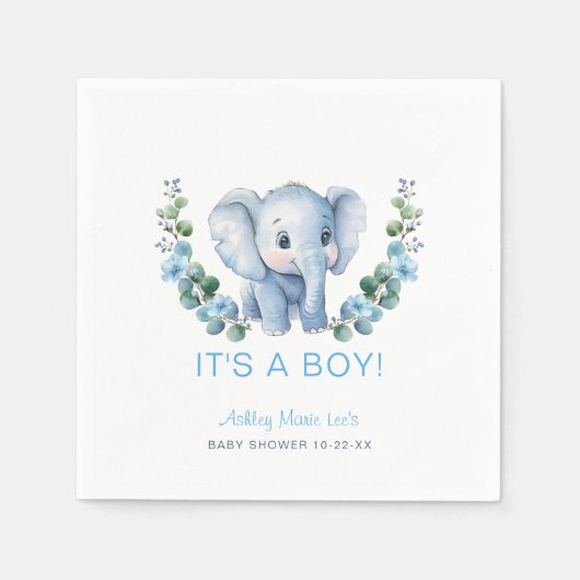 Serviette En Papier Blue Elephant C’est un Baby shower garçon Napkins  (Devant)