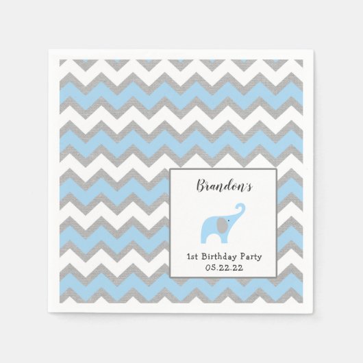 Serviette En Papier Blue Elephant premier anniversaire déco (Devant)