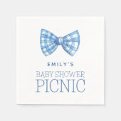 Serviette En Papier Blue En vichy Bow Cravate Nom Baby shower Pique-ni (Devant)