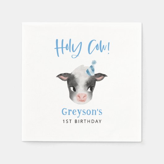 Serviette En Papier Blue Farm Cow Anniversaire Papier Napkin (Devant)