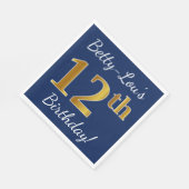 Serviette En Papier Blue, Faux Gold 12e anniversaire + Nom personnalis (Coin)