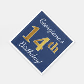Serviette En Papier Blue, Faux Gold 14e anniversaire + Nom personnalis (Coin)