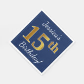 Serviette En Papier Blue, Faux Gold 15e anniversaire + Nom personnalis (Coin)