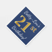 Serviette En Papier Blue, Faux Gold 21e anniversaire + Nom personnalis (Coin)