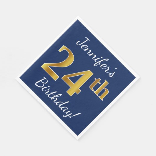 Serviette En Papier Blue, Faux Gold 24e anniversaire + Nom personnalis (Coin)